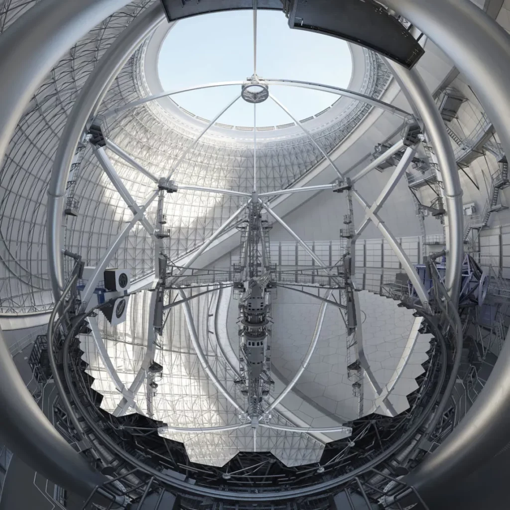 TMT Bird’s-eye view with the M2 system on the top of the structure 